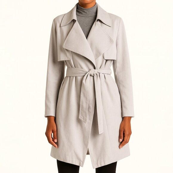 Club Monaco Claudine Tie Front Midi Trench Coat Light Grey Size XS - Picture 1 of 4